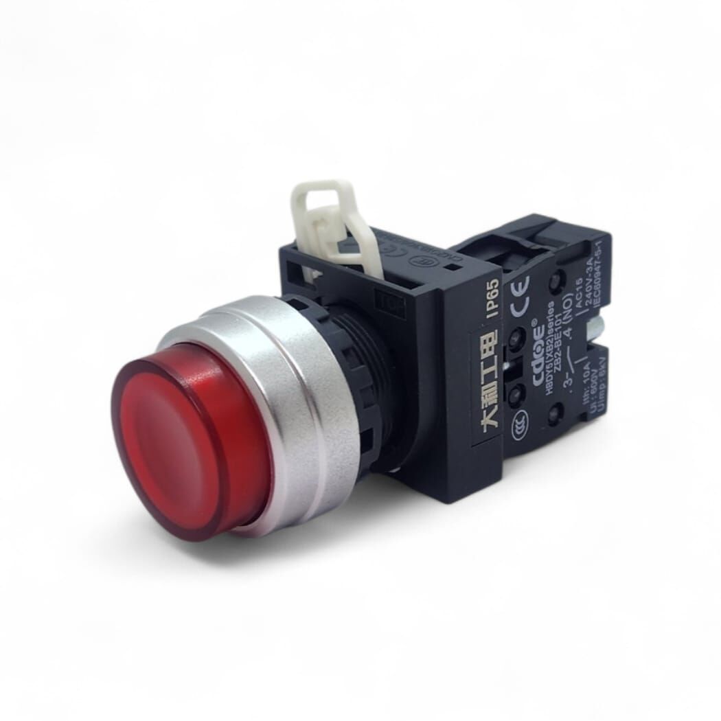 22mm Start Butonu Işıksız Kırmızı Yaylı IP65