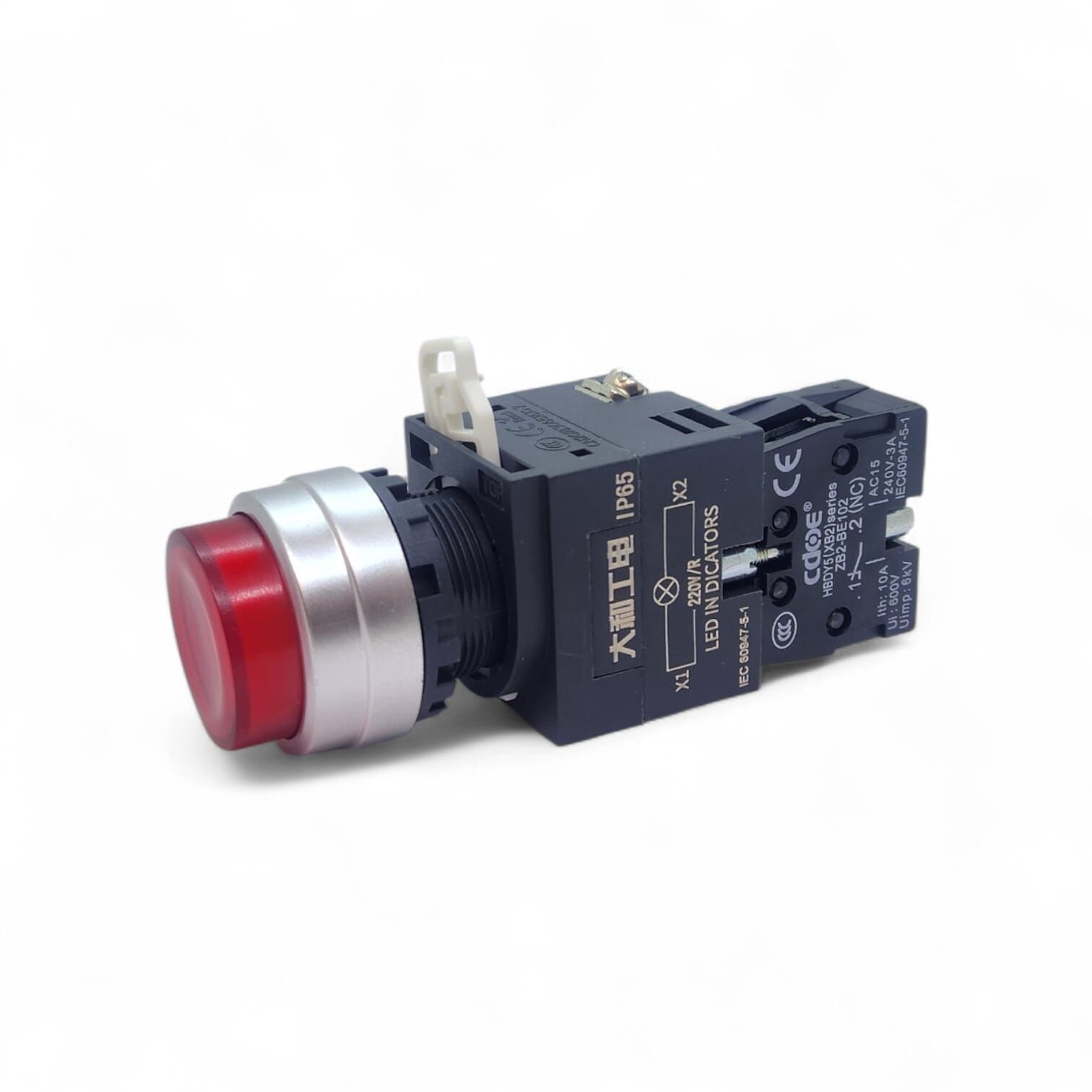 22mm Işıklı Kırmızı Stop Butonu NC Kontak Yaylı IP65