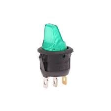 Yuvarlak Anahtar Işıklı Yeşil (mandal) On-Off (12V) 3Pin AF131M