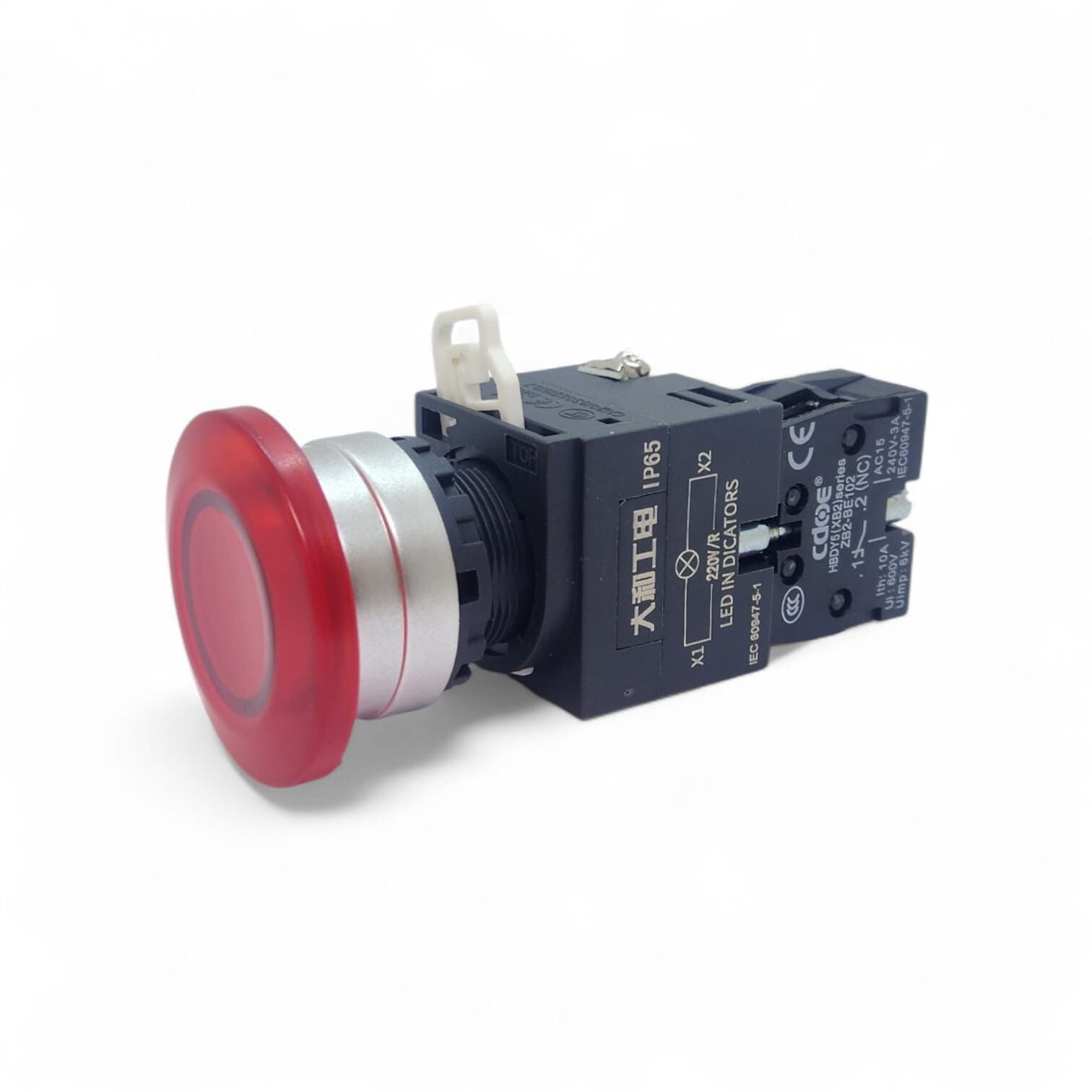 22mm Işıksız Kırmızı Stop Mantar Butonu NC Kontak IP65