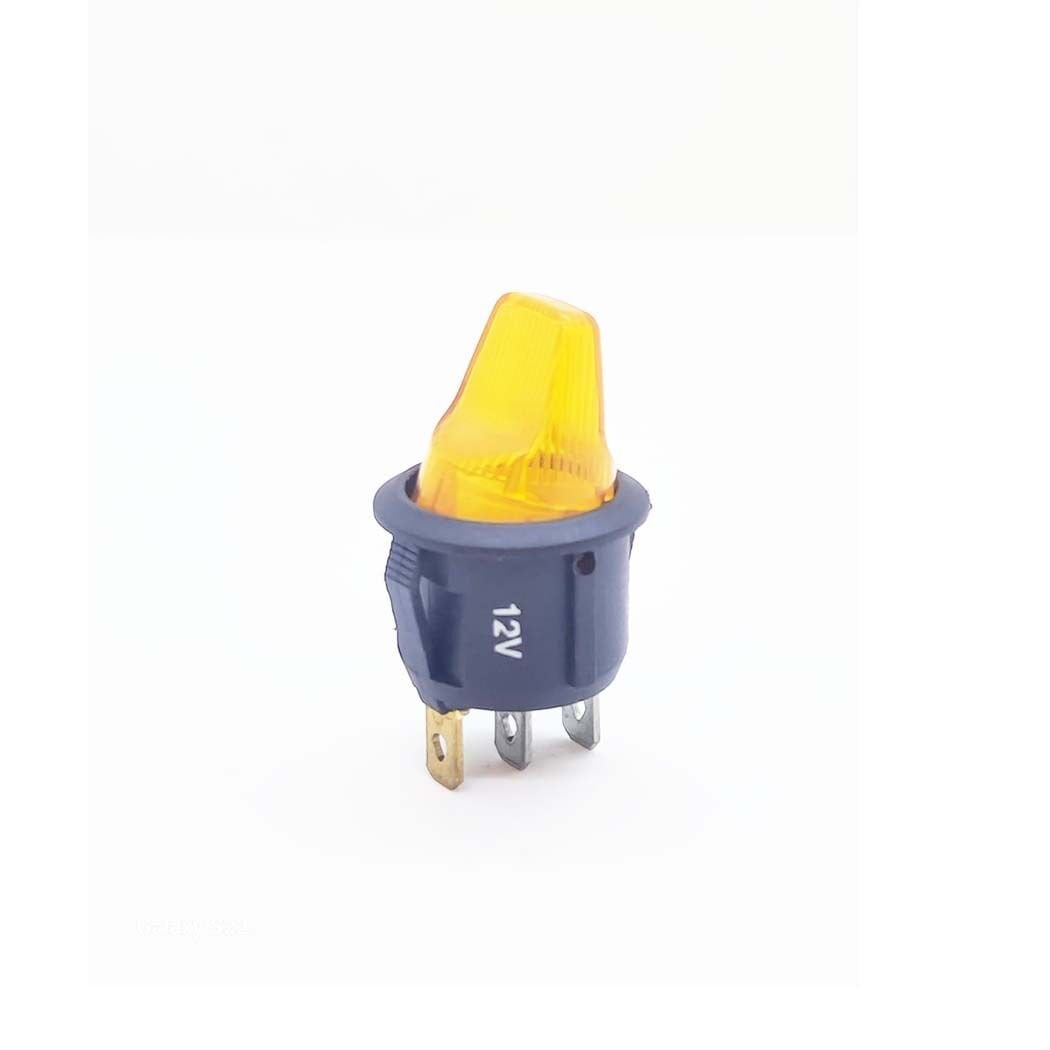 Yuvarlak Anahtar Işıklı Sarı (mandal) On-Off (12V) 3Pin AF131M