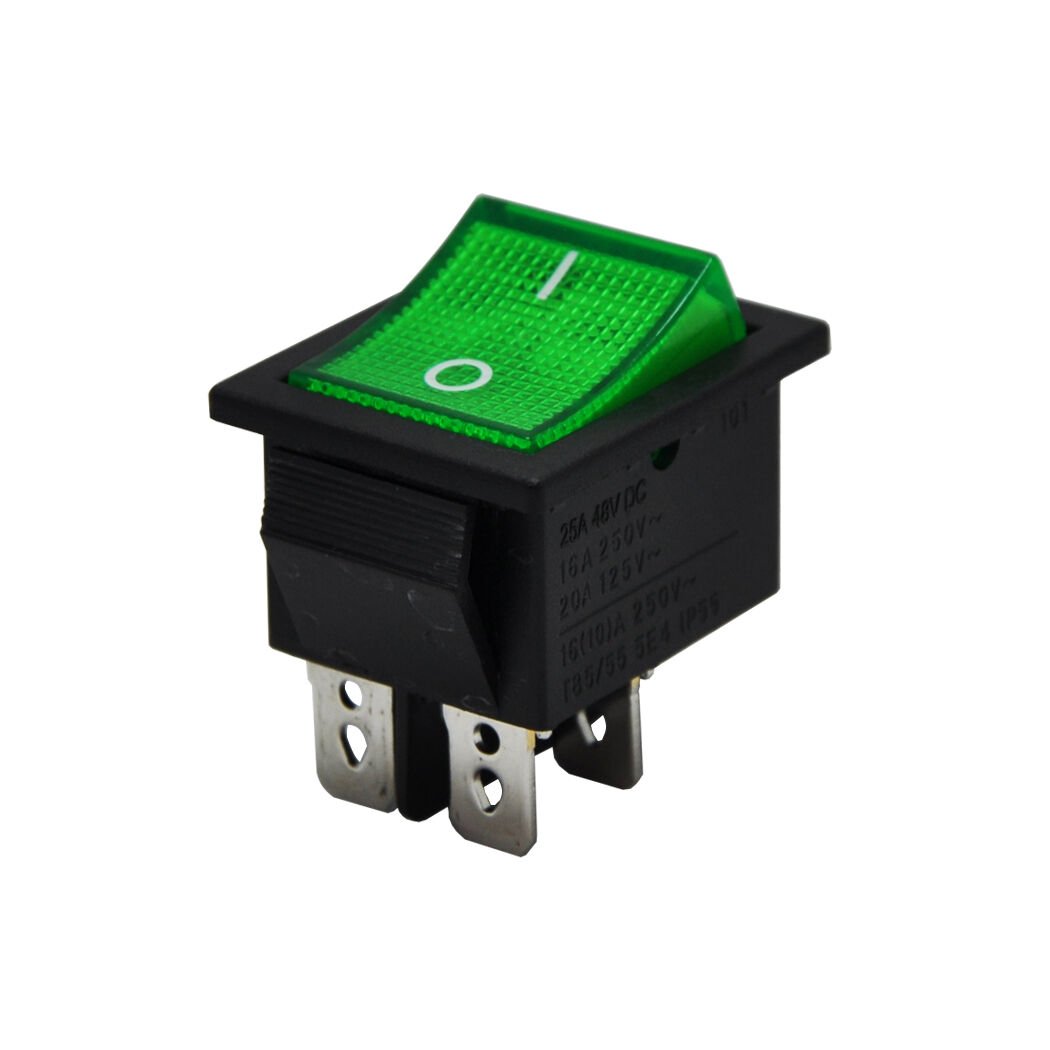 Geniş Anahtar Işıklı Yeşil On-Off (220V) 4Pin AF104