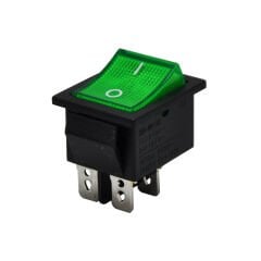 Geniş Anahtar Işıklı Yeşil On-Off (220V) 4Pin AF104