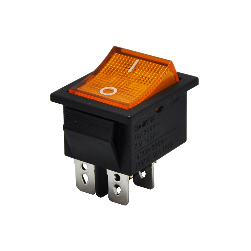 Geniş Anahtar Işıklı Sarı On-Off (220V) 4Pin AF104
