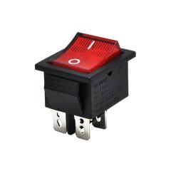 Geniş Anahtar Işıklı Kırmızı On-Off (220V) 4Pin (16A) AF104C
