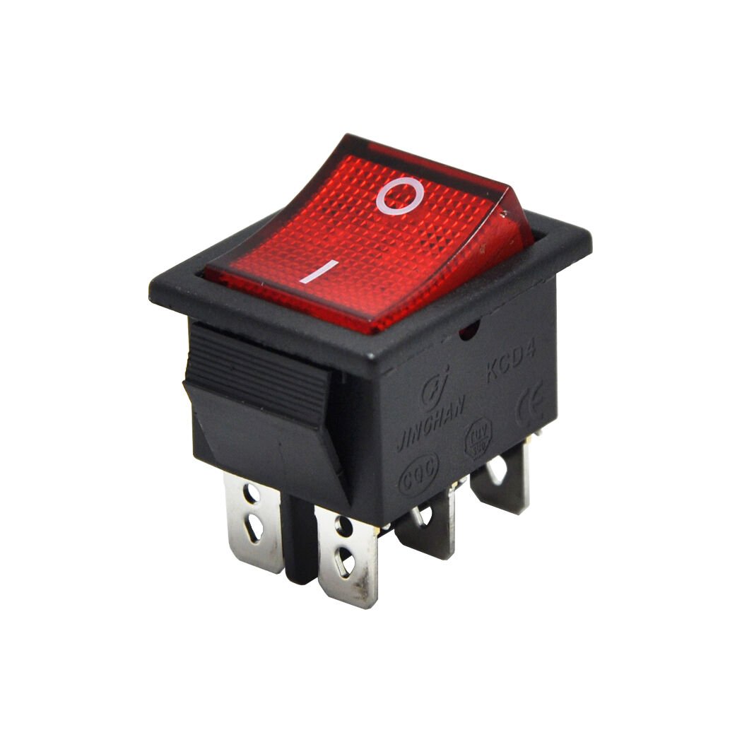 Geniş Anahtar Işıklı Kırmızı On-Off (220V) 6Pin AF104A