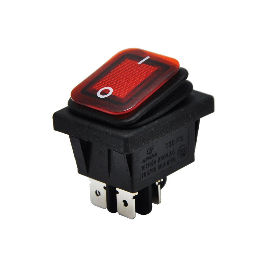 Geniş Anahtar Işıklı Körüklü Kırmızı On-Off (220V) 4Pin AF104W