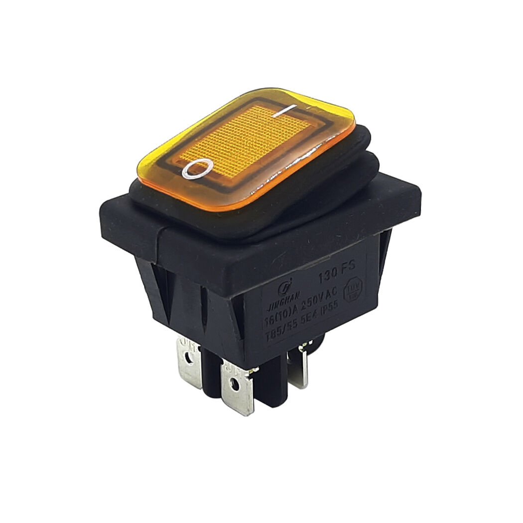 Geniş Anahtar Işıklı Körüklü Sarı On-Off (220V) 4Pin AF104W