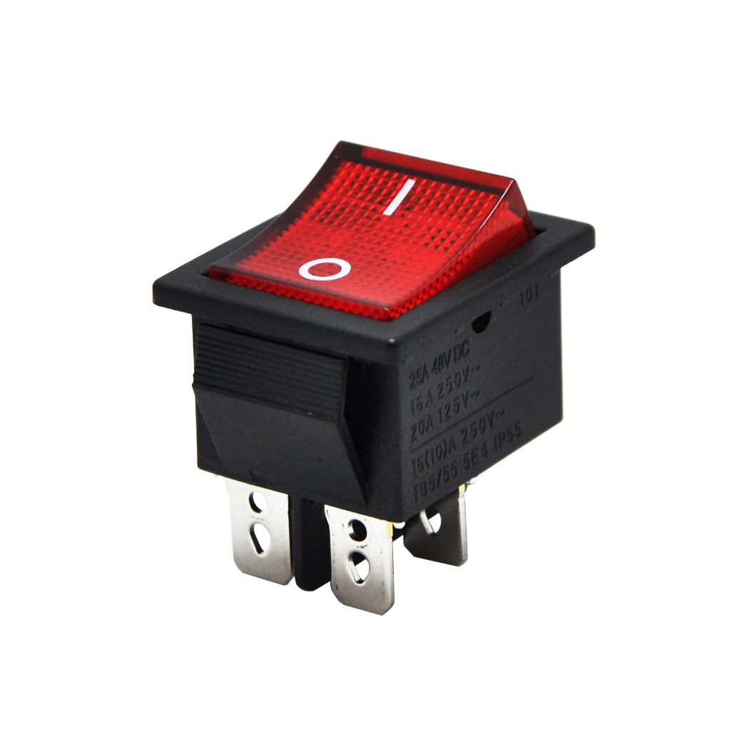 Geniş Anahtar Işıklı Kırmızı On-Off (220V) 4Pin AF104