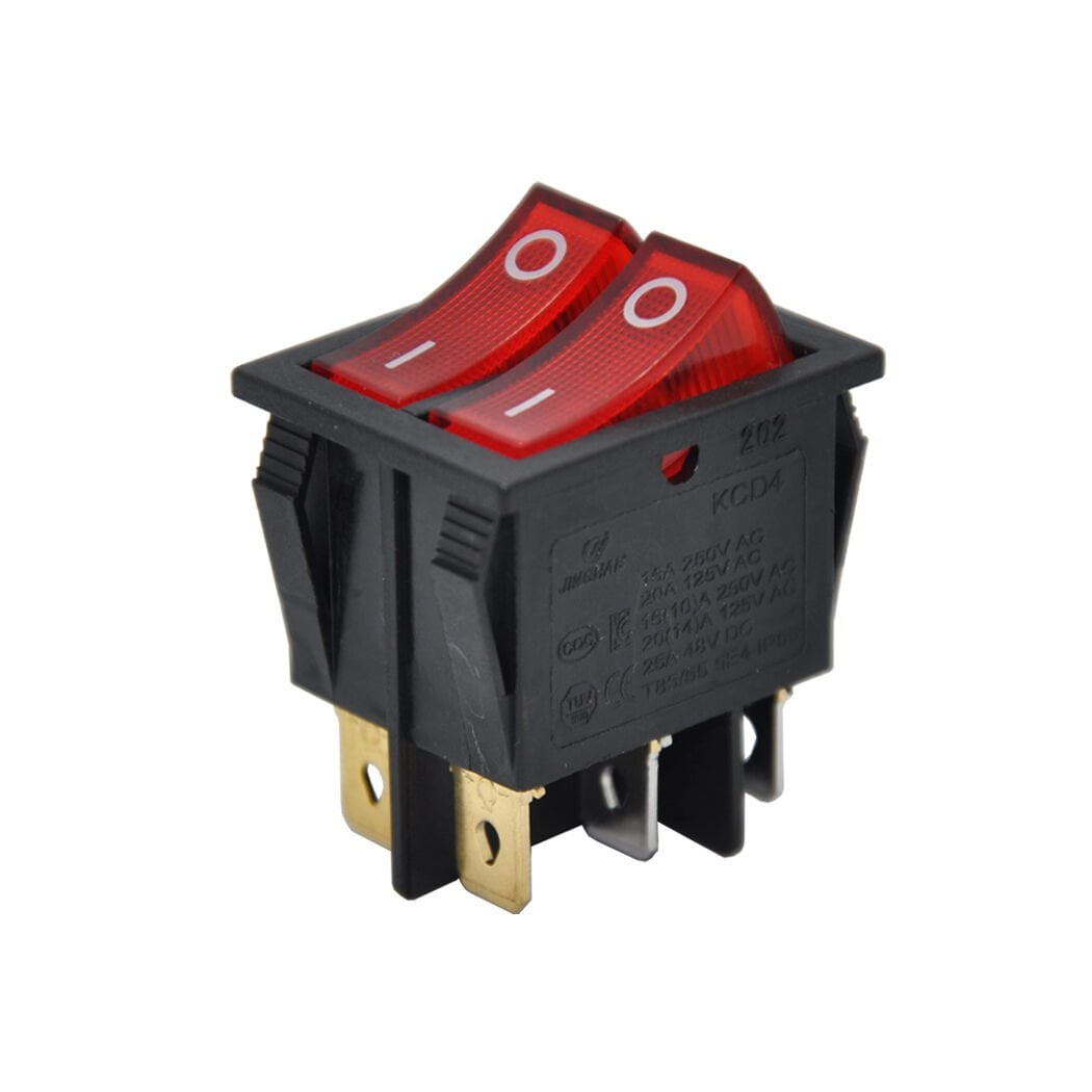 İkili Anahtar Işıklı Kırmızı On-Off (12V) 6Pin AF101A
