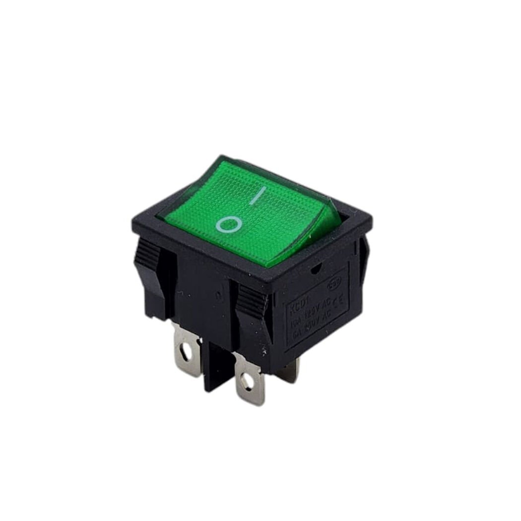 Orta Boy Anahtar Işıklı Yeşil On-Off (220V) 4Pin AF126