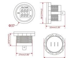 Dijital Voltmetre Ampermetre Mavi Ledli 12V 24V AF230F1