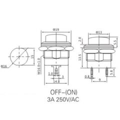 16mm Buton Plastik Siyah AF180A