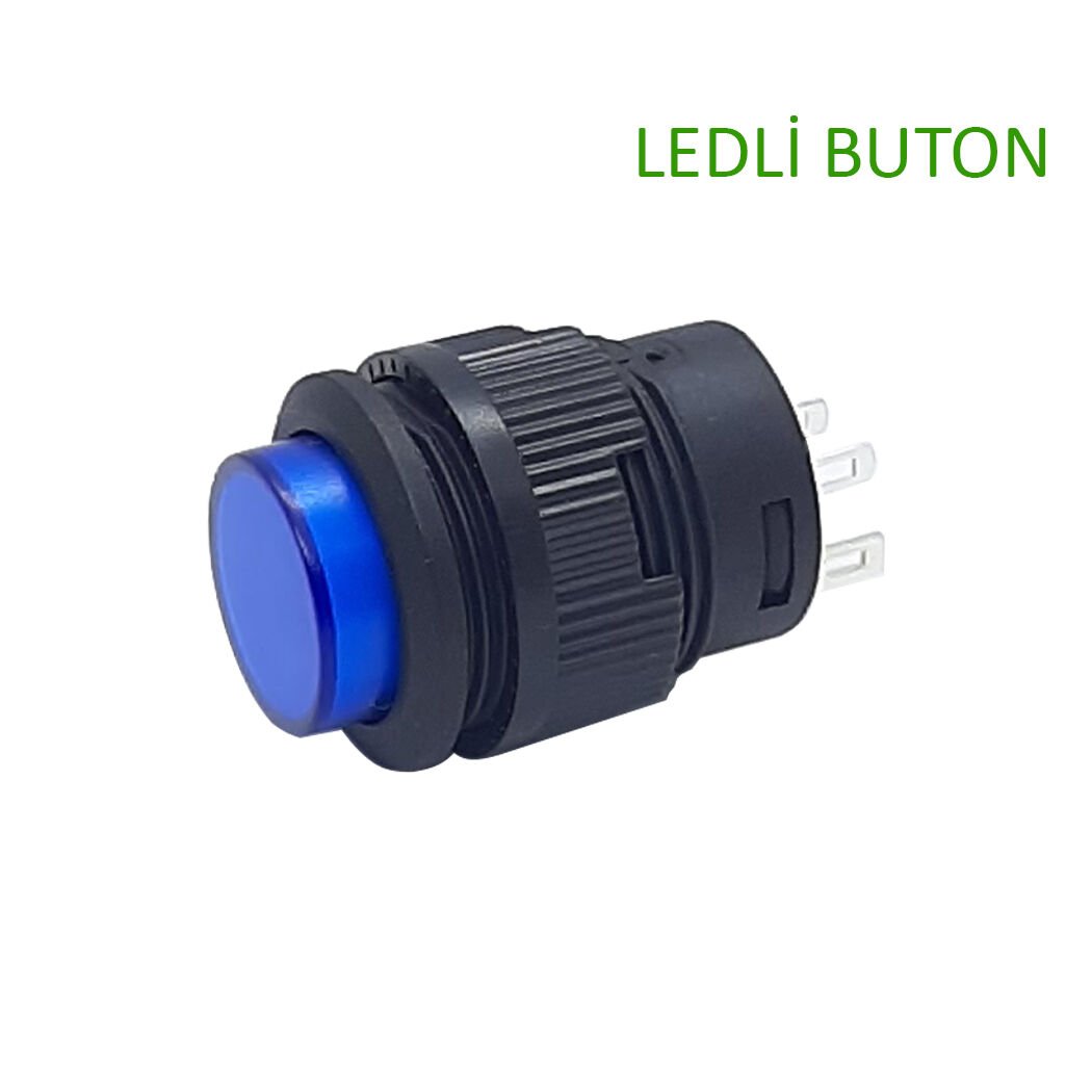 16Mm Plastik Ledli Yaylı Mavi Buton Af180B