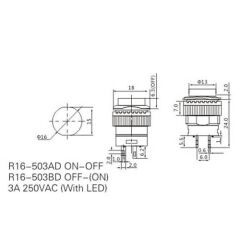 16Mm Plastik Kalıcı Ledli Sarı On-Off Af180C