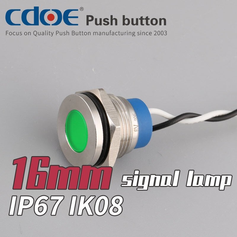 16 mm Metal Kablolu Sinyal Ip67 Yeşil 24V Gq16T-G