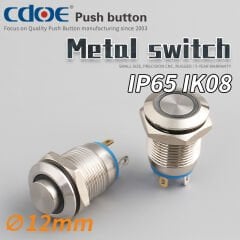12mm Metal Yeşil Ledli Buton Nikel Ip65  Cd12-G