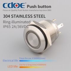 19mm Metal Mavi Ledli Buton Nikel Kısa Model Ip65 Cd36-19