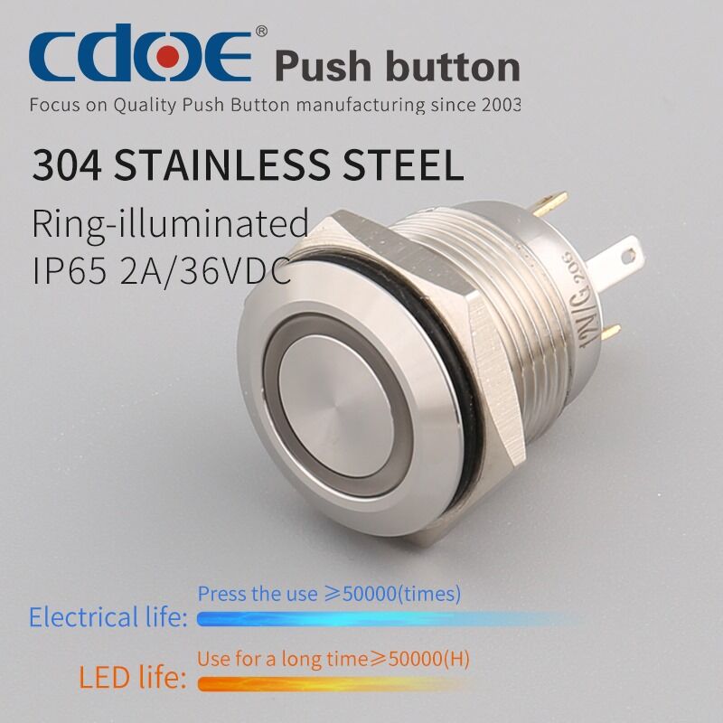 19mm Metal Beyaz Ledli Buton Nikel Kısa Model Ip65 Cd39-19