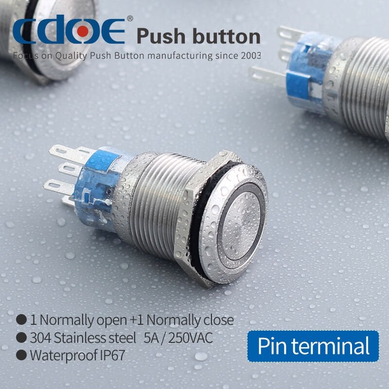 19mm Metal Mavi Ledli Buton Paslanmaz/Çelik Ip67 Cd57S
