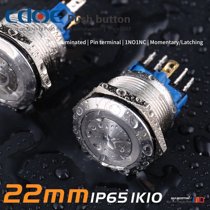22mm Metal Beyaz Ledli Buton Paslanmaz/Çelik Ip65 Cd87S