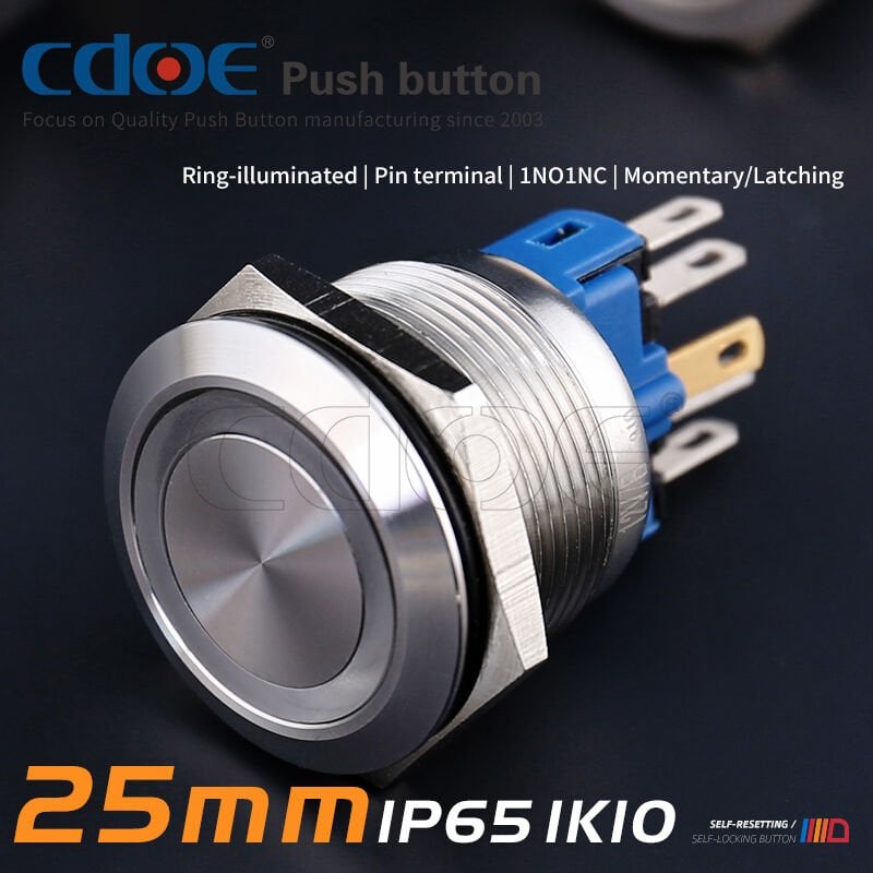 25mm Metal Kırmızı Ledli Buton Paslanmaz/Çelik Ip65