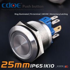 25mm Metal Yeşil Ledli Buton Paslanmaz/Çelik Ip65