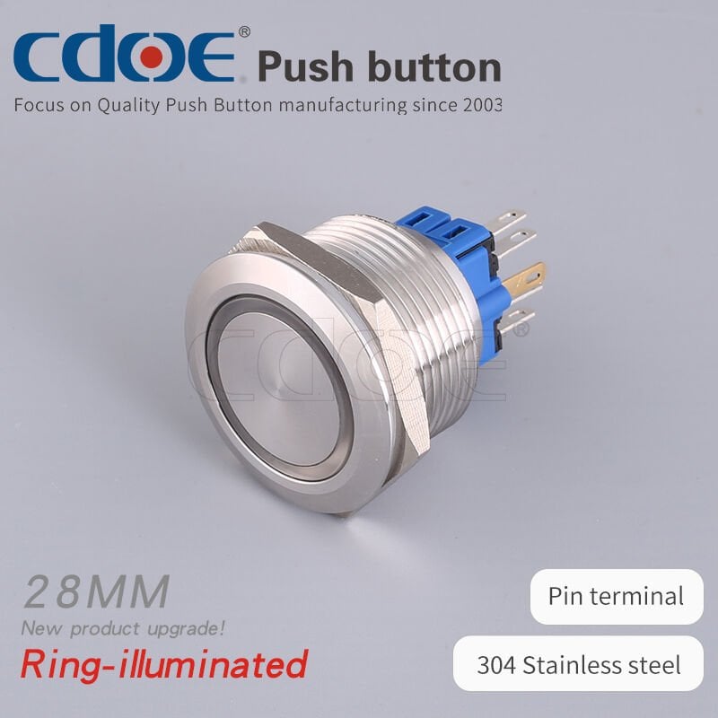 28mm Metal Kırmızı Ledli Buton Paslanmaz/Çelik Ip65