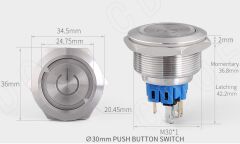 30mm Metal Kırmızı Ledli Buton Paslanmaz/Çelik Ip65