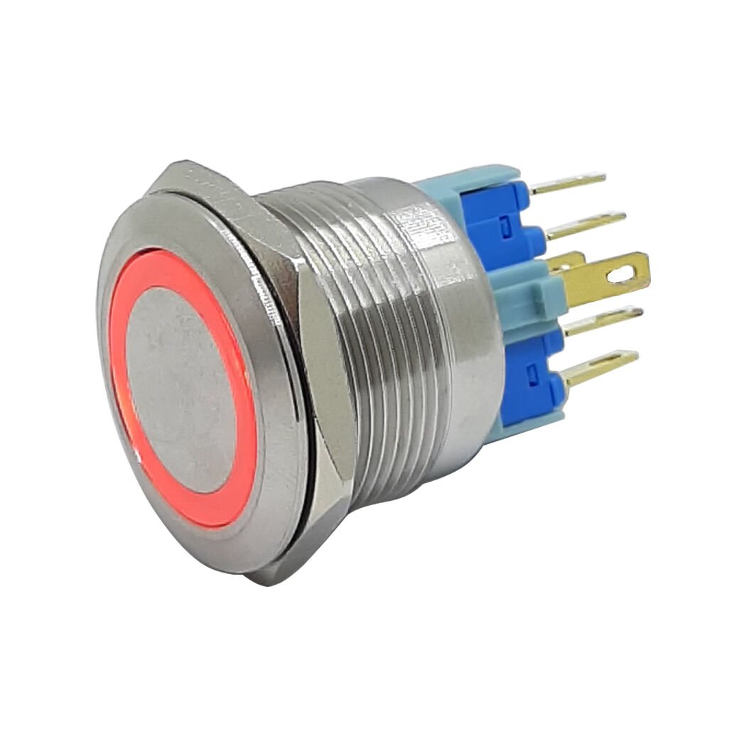 22mm Metal Ledli Yaylı Buton Kırmızı Af69